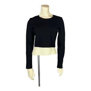 RVN Womens Black Knit Cropped Sweater Top Large Long Sleeve